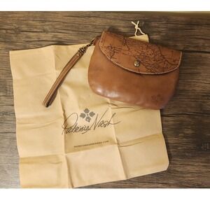 Patricia Nash Leather Map Print Clutch Wristlet Brown NEW